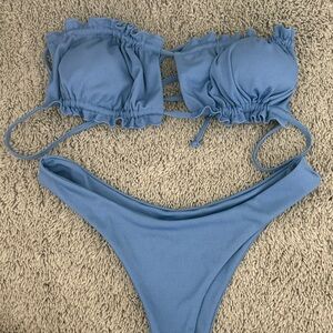Zaful Sky Blue Ribbed Bikini